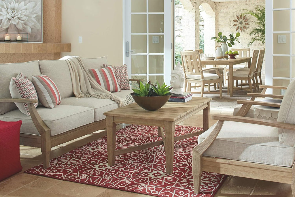 Signature Design by Ashley Clare View Coastal Outdoor Patio Eucalyptus Sofa with Cushions, Beige - image 78