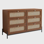 Contemporary Rattan Wood 6-Drawer Dresser with Cannage Design - image 1