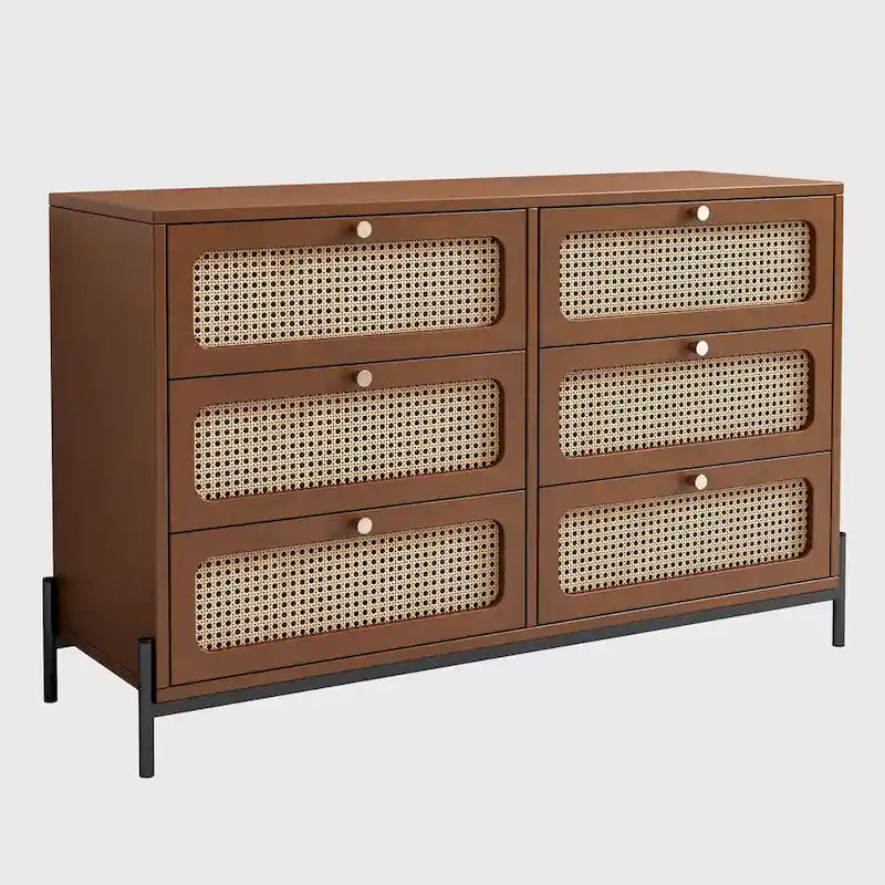Contemporary Rattan Wood 6-Drawer Dresser with Cannage Design - image 1