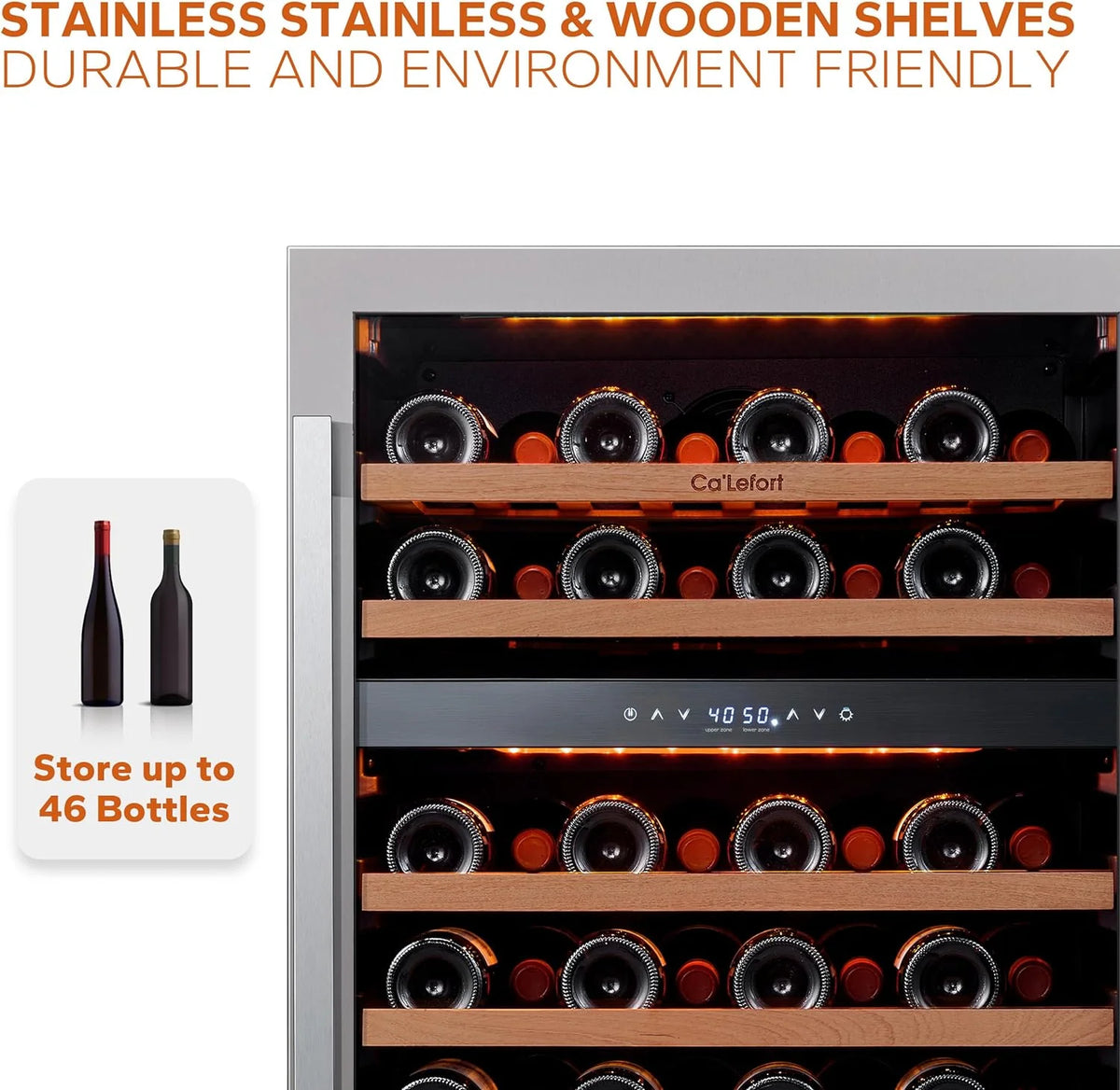 24'' Wine Cooler Refrigerator - 46 Bottle Wine Fridge Dual Zone with Modern Touch Intelligent Digital 40°-65°F Low Noise, Built in or Freestanding Wine Cooler for Home and Kitchen - image 9