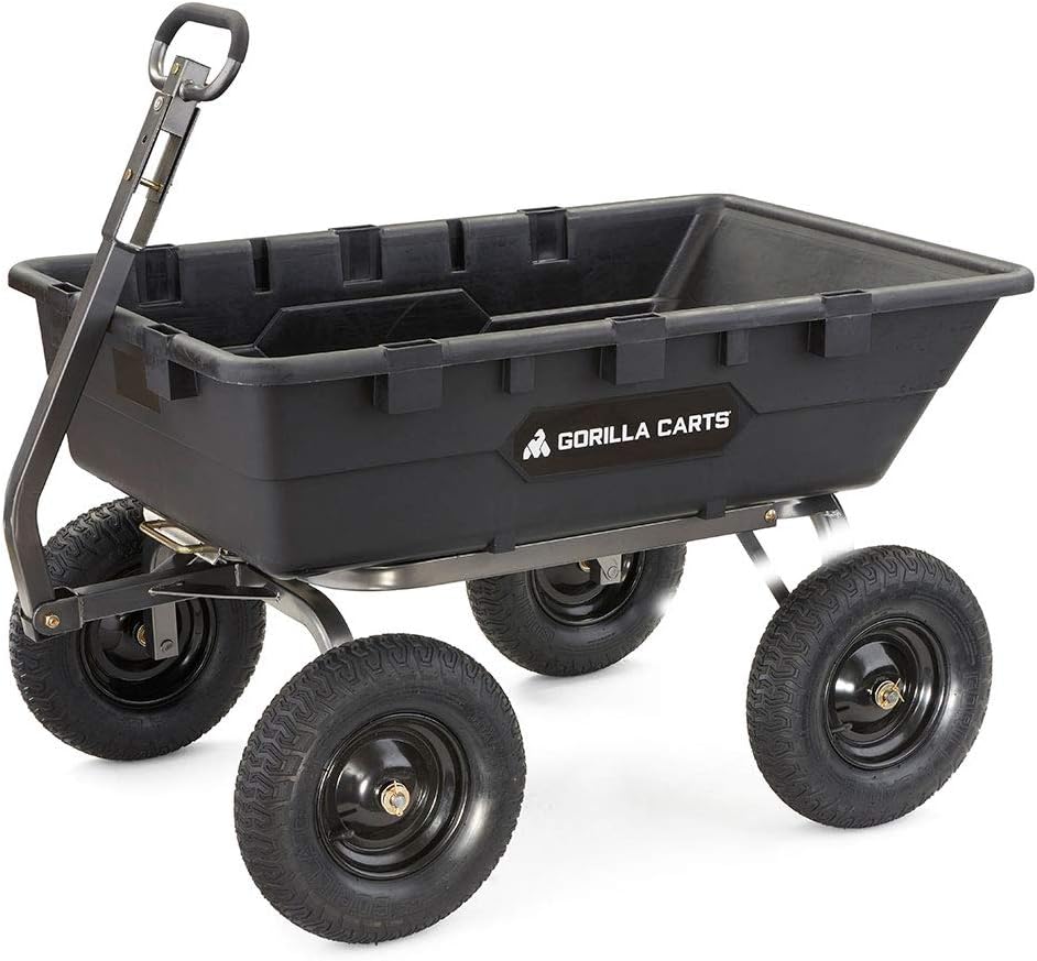 Heavy Duty Poly Utility Dump Wagon Garden Cart w/Pneumatic Tires, 6 Cu Ft - 1200 lb Capacity Outdoor Wheelbarrow for Yard, Landscaping & Gardening, Lawn Tractor or ATV Towable-Gorilla Carts - image 6
