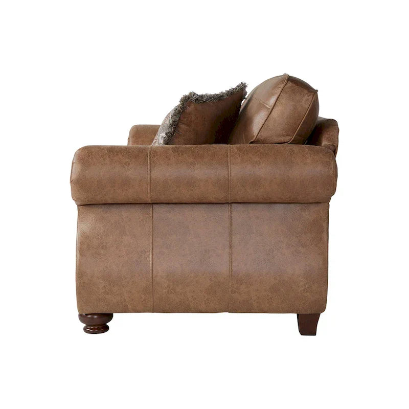 Roundhill Furniture Leinster Brown Fabric Sofa and Loveseat with Nailhead Trim - image 3