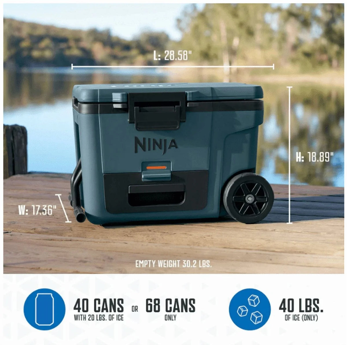 Ninja / Cooler / FrostVault 45QT Cooler with Wheels / Insulated with Temp Dry Storage Drawer / Keeps Ice Cold for Days / for The Beach, Camping, Picnics & More / Ocean Blue / FB245AOB - image 9