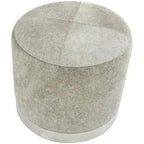 Gray Leather Patchwork Living Room Stool with Silver Metal Base - Roche River Decor - image 4
