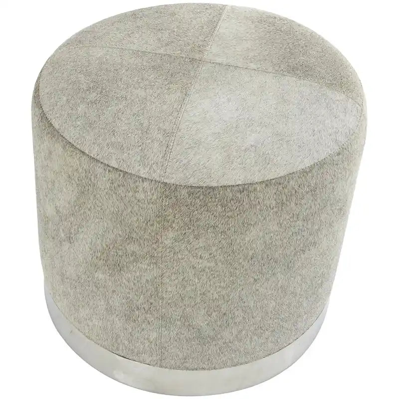 Gray Leather Patchwork Living Room Stool with Silver Metal Base - Roche River Decor - image 4