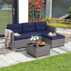 JOIVI 3 Pieces Patio Conversation Set, PE Wicker Rattan Outdoor Furniture Set, 2 Ways Small Sectional Sofa, Tempered Glass Coffee Table, Silver-Gray - image 5