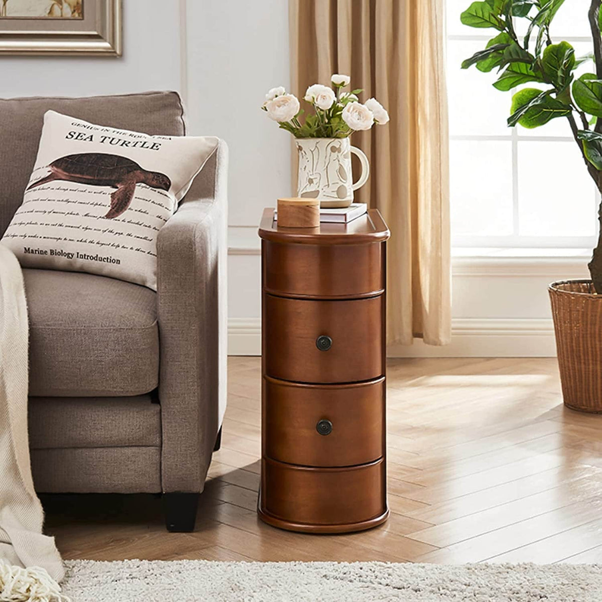 Solid Wood Chairside End Table, Two-Drawer Narrow Side Table Slim - image 14