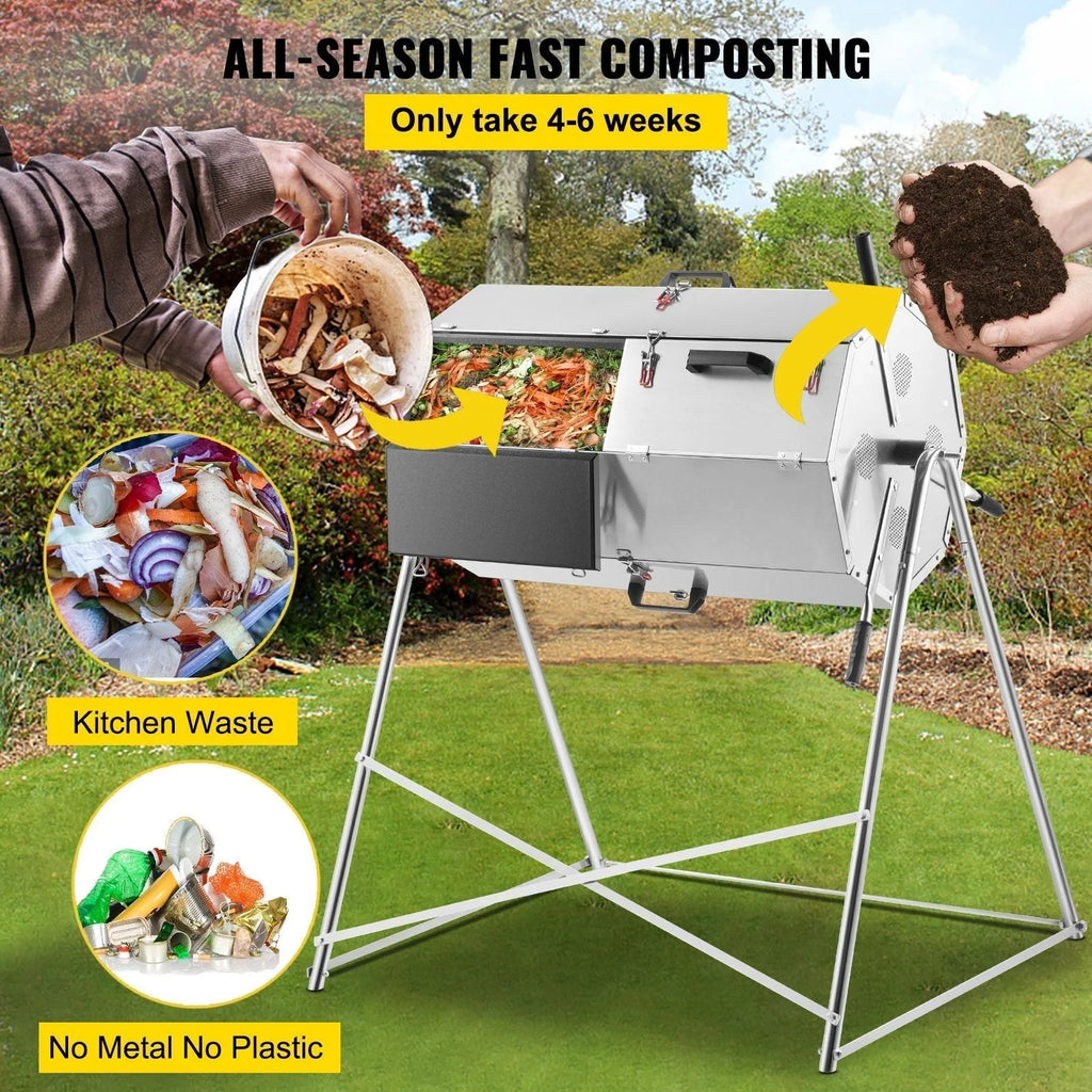 Premium 33 Gallon Steel Outdoor Compost Tumbler Bin With Dual-Chamber - image 2