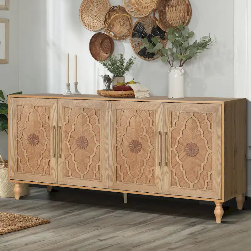 Large Floral Carved Storage Cabinet - Sideboard Buffet - image 3