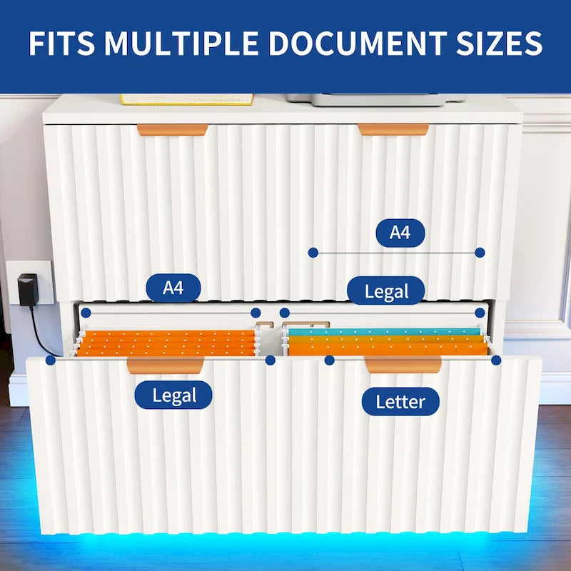 Moasis Lateral Filing Cabinet with LED Lighting and 2 Drawers for Home Office - image 15