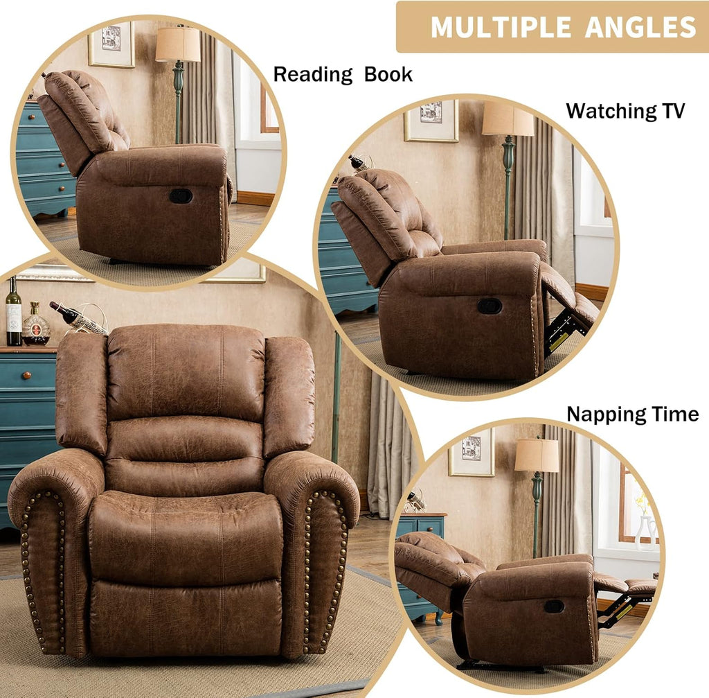 CANMOV Leather Recliner Chair, Classic and Traditional Manual Recliner Chair with Comfortable Arms and Back Single Sofa for Living Room, Nut Brown - image 52