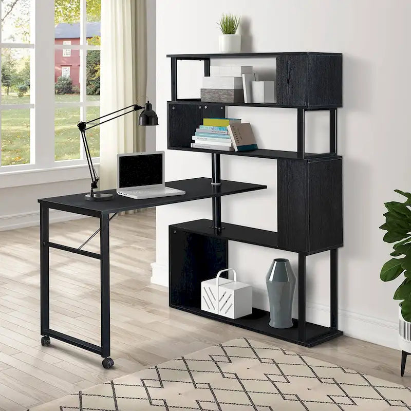 Modern Computer Desk with 5-Tier Shelves – Space-Saving Rotatable Workstation - image 3