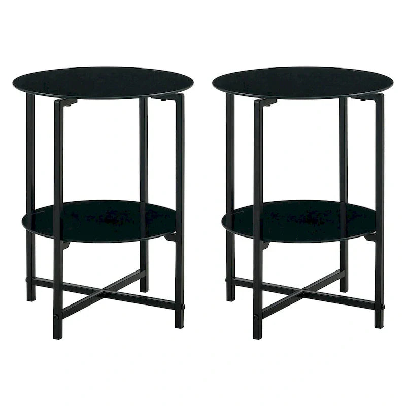 Black 2-Piece Tempered Glass End Table Set - Round Coffee Table for Bedroom, Living Room, and Office - image 6