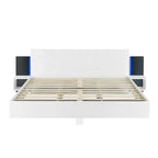 Modern King Size Wooden Floating Bed Frame with Nightstand and LED - Slatted Support Design - image 24