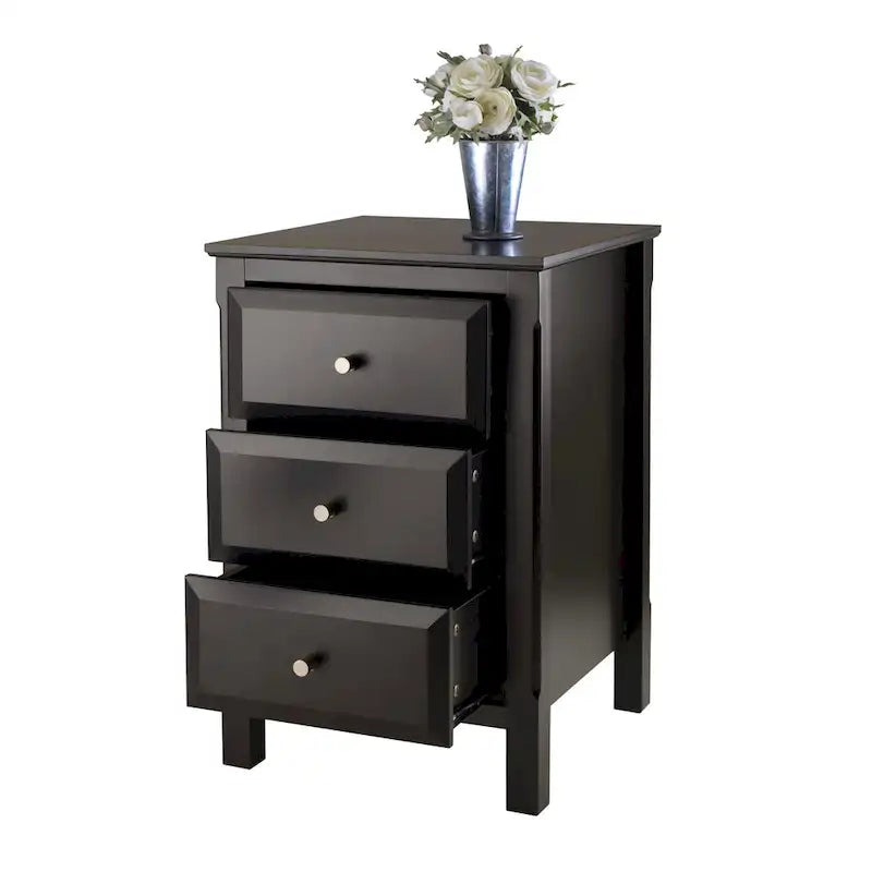Elegant Black Wooden Nightstand with 3 Generous Storage Drawers - Dimensions: 15.75L x 15.75W x 23.63H - image 4