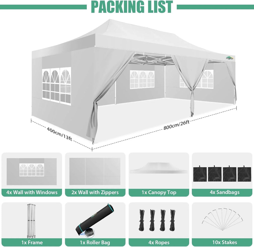 COBIZI 10x20 Heavy Duty Pop up Canopy Tent with 6 sidewalls Easy Up Commercial Outdoor Canopy Wedding Party Tents for Parties All Season Wind & Waterproof Gazebo with Roller Bag,Black(Frame Thickened) - image 167