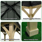 10 x 10 FT Outdoor Patio Hardtop Gazebo with Wood Frame & 2-Tier Metal Roof, All-Weather Gazebo Pergolas Shelter - image 17
