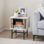 Set of 2 Nightstands with Sliding Doors and Metal Legs - image 7