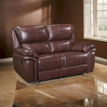 Jack 66-Inch Manual Recliner Loveseat in Plush Brown Top Grain Leather with Wood Accents - image 1