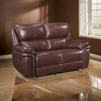 Jack 66-Inch Manual Recliner Loveseat in Plush Brown Top Grain Leather with Wood Accents - image 1