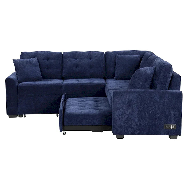 82.6-Inch L-Shaped Sleeper Sofa with Pull-Out Feature, Wheels, USB Ports, and Power Sockets - Dimensions: 82.6W x 82.6D x 33H - image 6