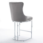 Contemporary Set of 2 Bar Stools with Button-Tufted Back and Studded Trim, Chrome Metal Base - Ideal for Dining Room, Living Room, and Bedroom - image 28