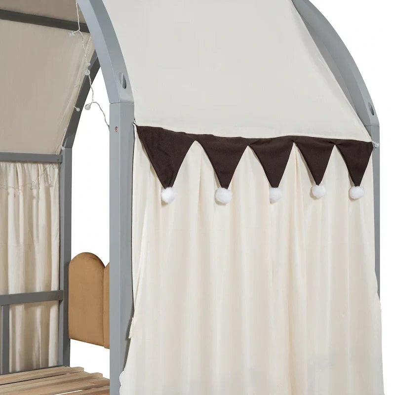 Gray Twin Bed with Arched Canopy and Trundle - image 16