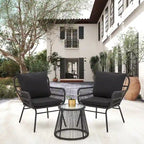 3-Piece Patio Conversation Bistro Set, Outdoor Rattan Furniture Set with Glass Table & 2 Wide Armchairs, Seat Cushions - image 14