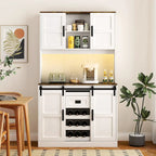 Rustic White Farmhouse Bar Cabinet with Sliding Barn Door - Spacious Kitchen Buffet and Coffee Bar Sideboard Table - image 2
