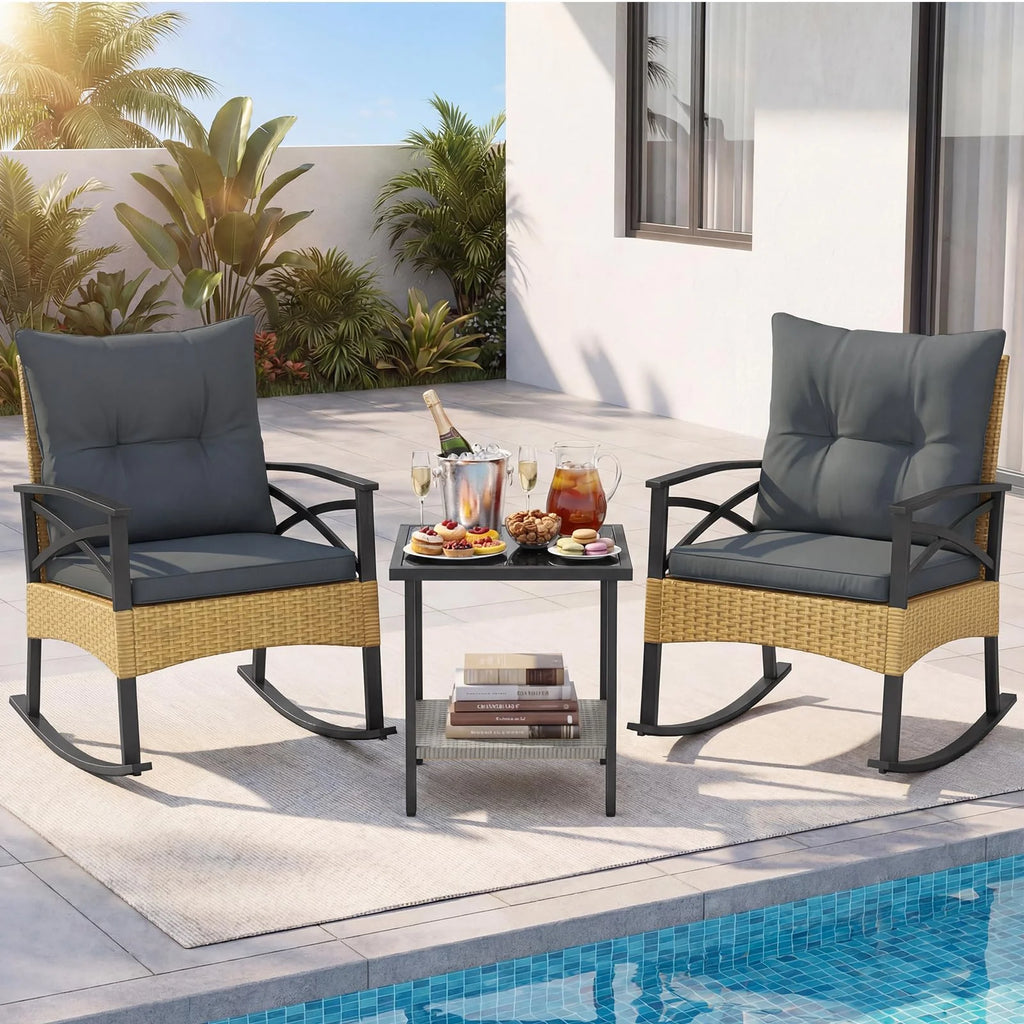 Tangkula 3 Pieces Outdoor Rocking Chairs Set for Garden - image 3