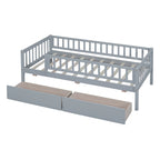 Holaki Twin Size Wood Bed with Guardrails and 2 Storage Drawers for Kids, Gray - image 7