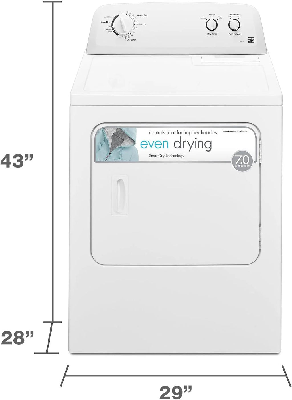 Kenmore 29′′ Front Load Electric Dryer with Wrinkle Guard and 7.0 Cubic Ft. Total Capacity, White - image 6