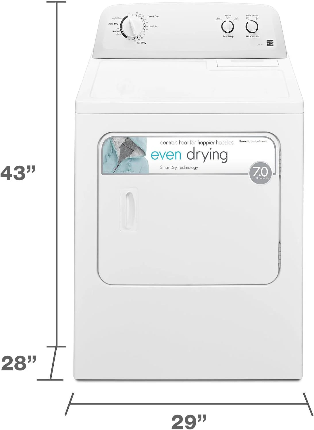 Kenmore 29′′ Front Load Electric Dryer with Wrinkle Guard and 7.0 Cubic Ft. Total Capacity, White - image 6