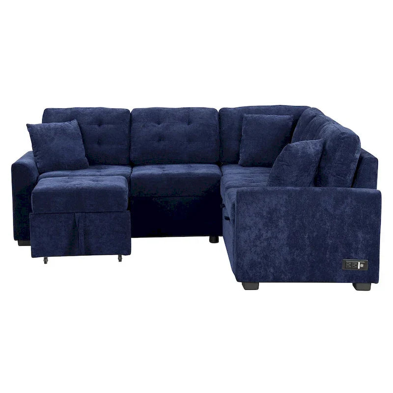 82.6-Inch L-Shaped Sleeper Sofa with Pull-Out Feature, Wheels, USB Ports, and Power Sockets - Dimensions: 82.6W x 82.6D x 33H - image 3