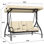 Pirecart 3 Person Patio Porch Swing Outdoor Converting Swing Glider Hammock with Adjustable Canopy, Cushions, Red - image 13