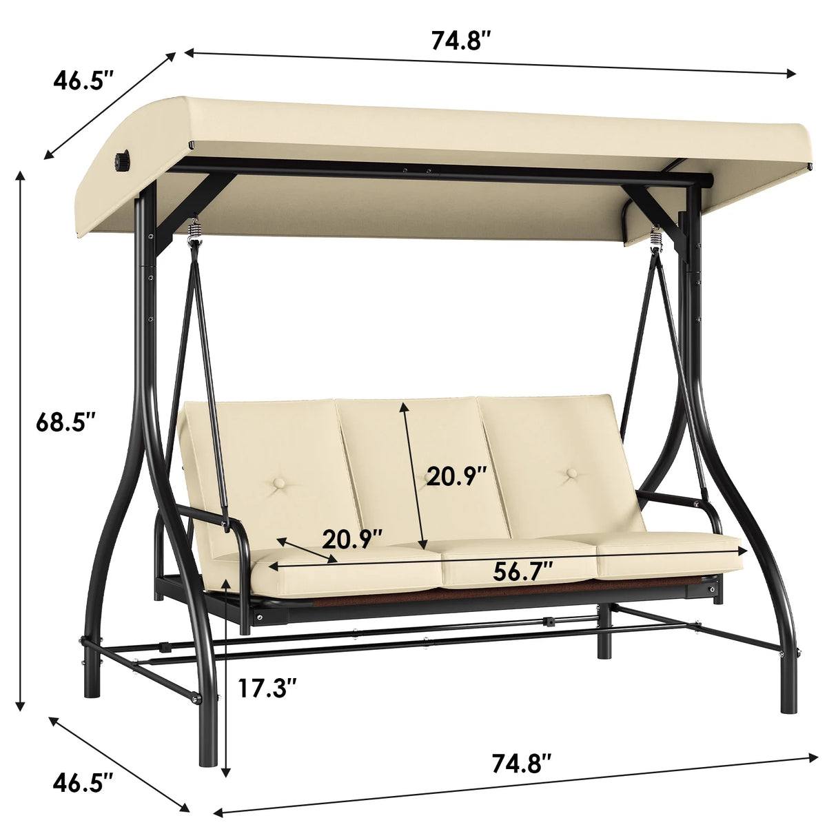 Pirecart 3 Person Patio Porch Swing Outdoor Converting Swing Glider Hammock with Adjustable Canopy, Cushions, Red - image 13