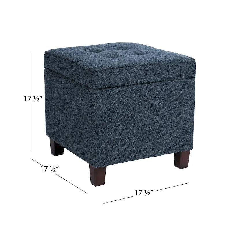 Navy Blue Woven Fabric Storage Ottoman - 18-Inch Square Tray Top - image 5