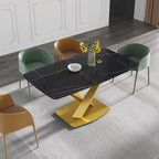 63-Inch Contemporary Dining Table with Slate Stone Surface and Metal Legs, Marble Finish - image 23