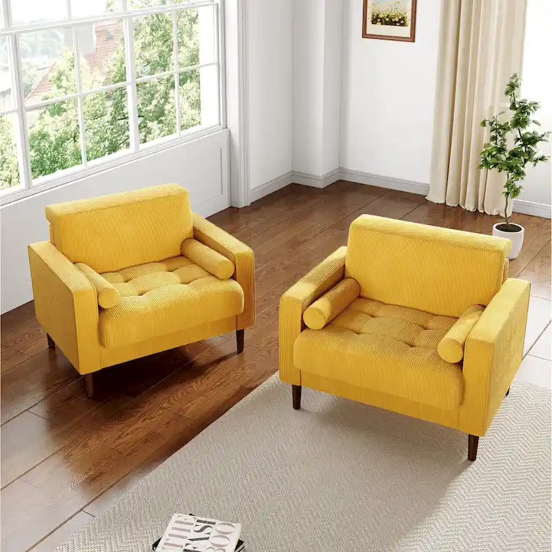 Set of 2 Modern Wide Armchairs in Corduroy - Accent Chairs - image 18