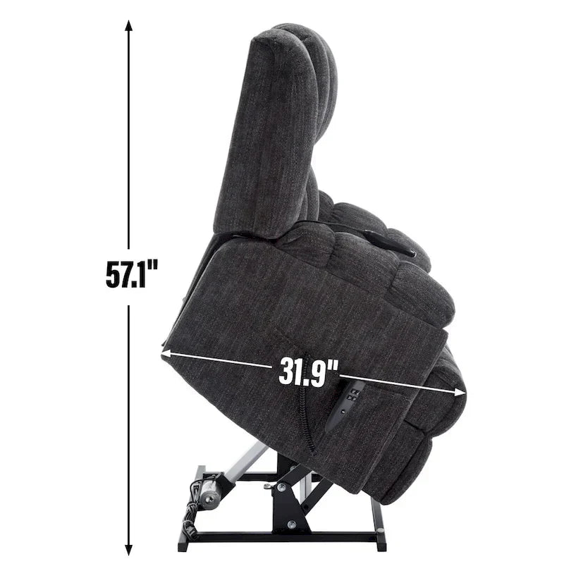 Grey Oversized Chenille Power Lift Recliner with Massage, Heating, and Flat Lay Feature - image 15