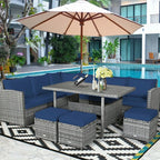 7 Pcs Rattan Patio Dining Furniture Sectional Sofa Set with Dining Table, Ottomans & Cushions - image 25