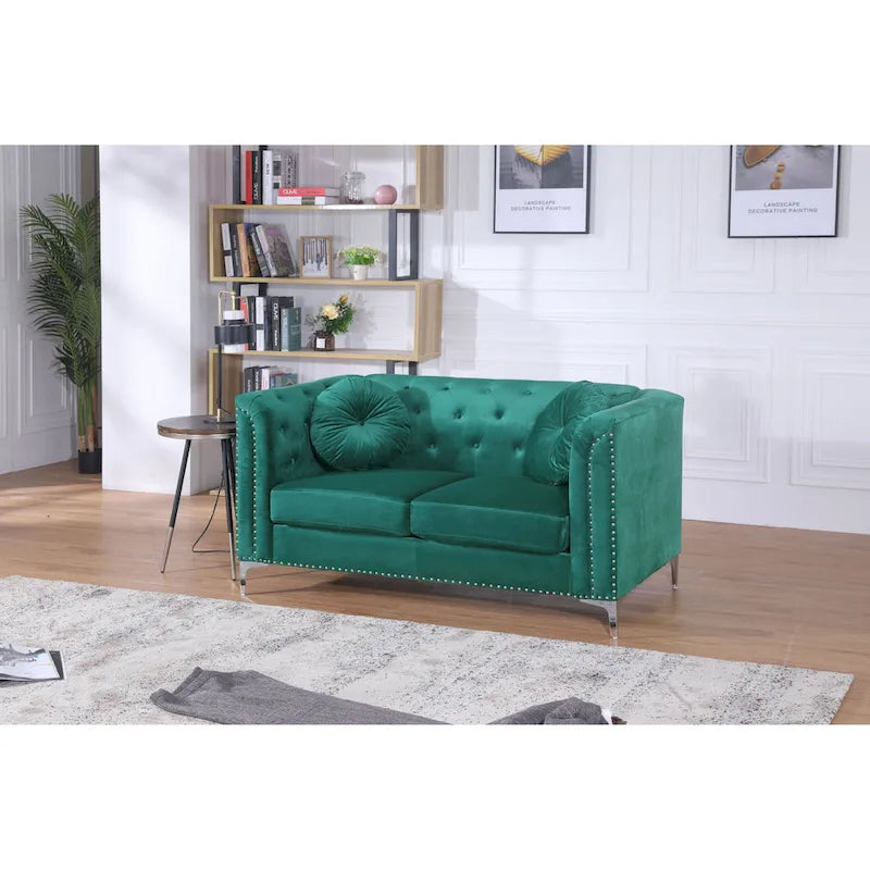 Velvet Button-Tufted Pompano Loveseat - image 24