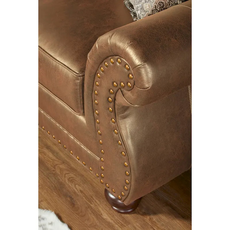 Roundhill Furniture Leinster Brown Fabric Sofa and Loveseat with Nailhead Trim - image 8