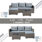 JOIVI 3 Pieces Patio Conversation Set, PE Wicker Rattan Outdoor Furniture Set, 2 Ways Small Sectional Sofa, Tempered Glass Coffee Table, Silver-Gray - image 2