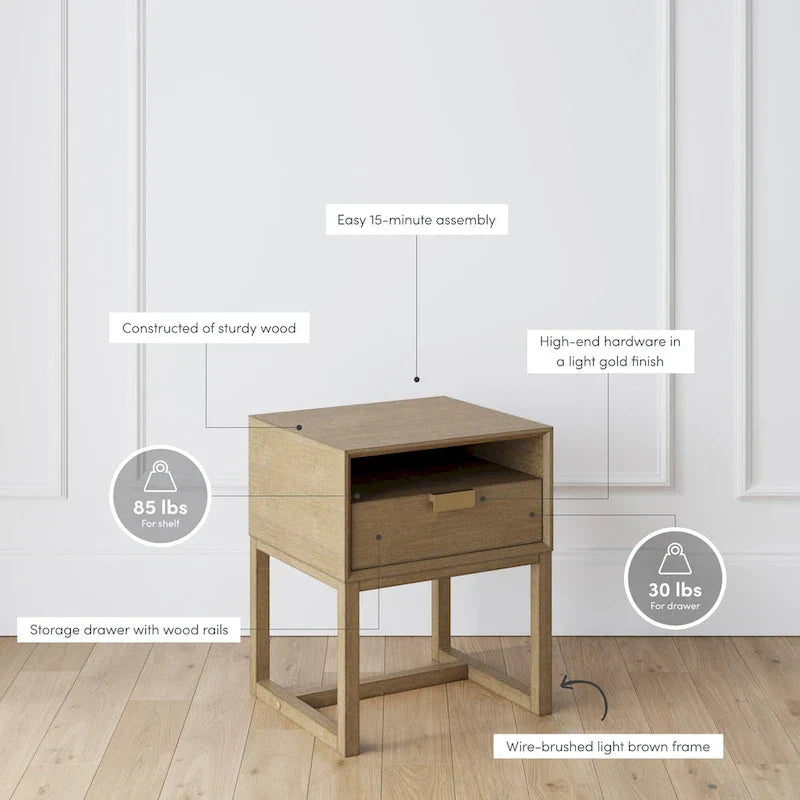 Nathan James Luke Wooden End Table with Storage Drawer and Open Cubby - image 5