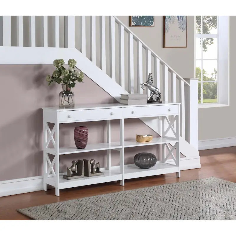 Oxford 60-Inch Console Table with Shelves and 2 Drawers by Convenience Concepts - image 1