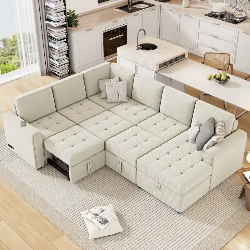 Roomfitters U-Shaped Sectional Sofa with Pull-Out Bed, Storage Chaise Lounge, and Integrated Charging Ports for Living Room - image 1