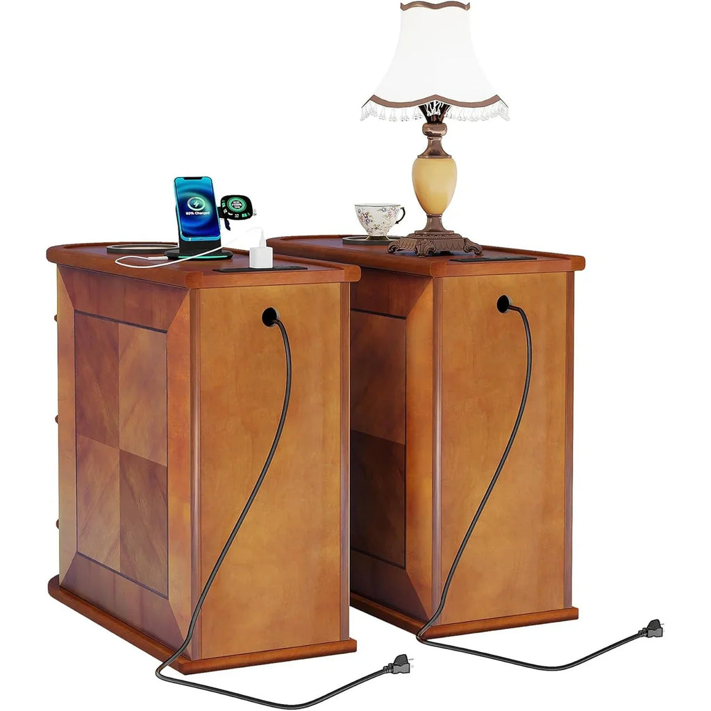 Solid Wood Chairside End Table, Two-Drawer Narrow Side Table Slim - image 47