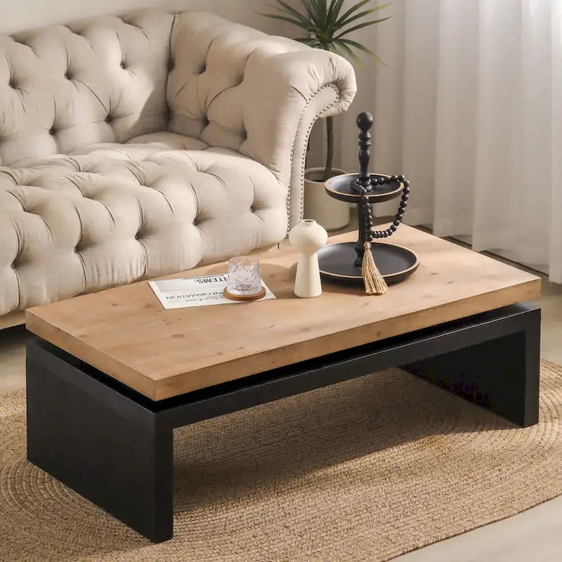 Versatile 2-Tier Coffee Table in Black and Natural Wood for Living Room - image 1