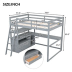 Gray Full-Size Loft Bed with Desk, Shelves, and Two Built-In Drawers - image 7